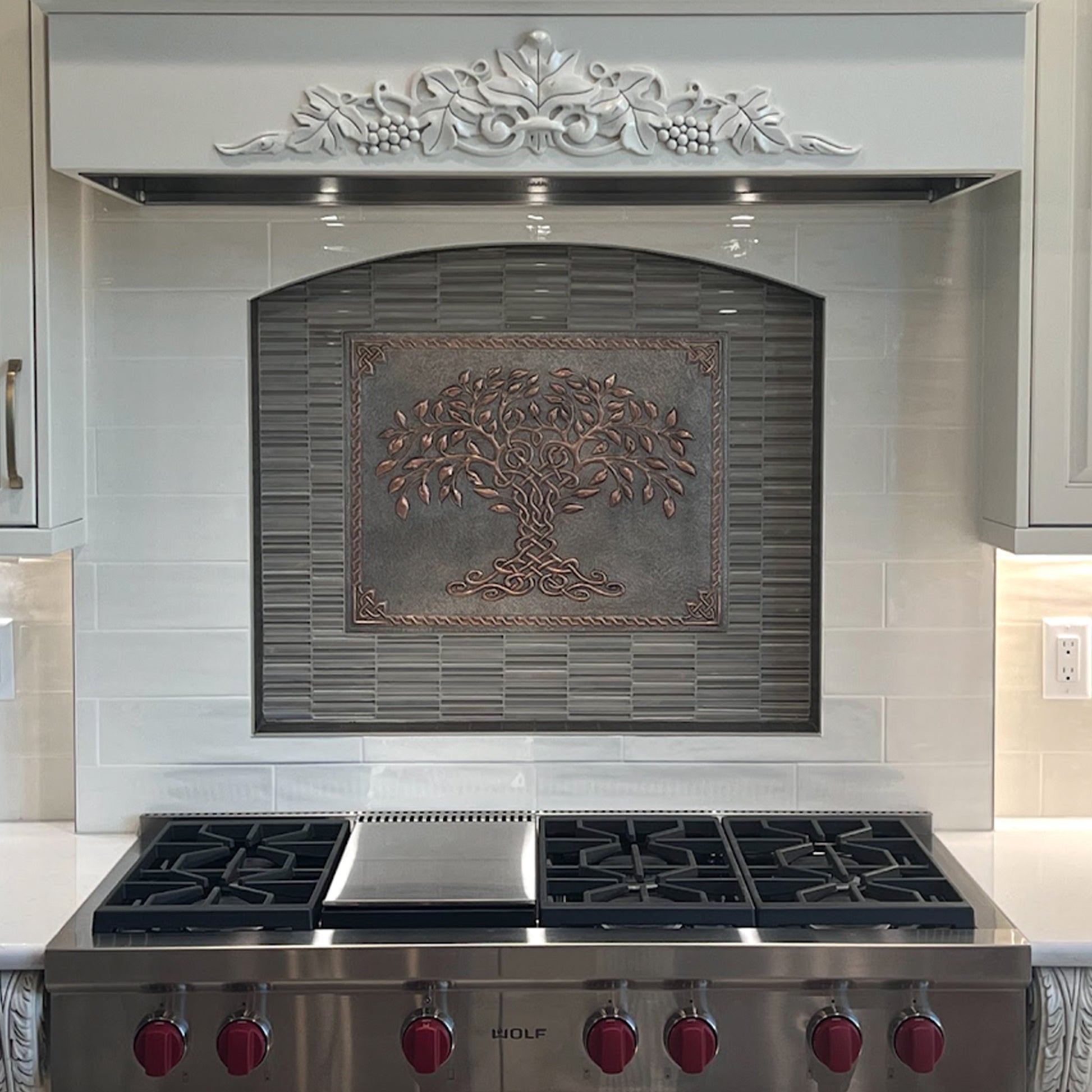 Gray & Copper Tree of Life Backsplash | Two-Tone Handmade Copper Kitchen Wall Art - Natuross