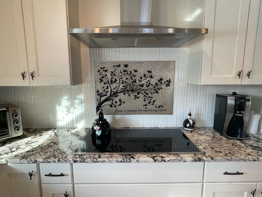 Gray & Black Copper Tree Branches Backsplash | Modern Copper Kitchen Backsplash Panel - Natuross