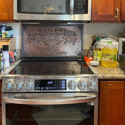 Kitchen Backsplash (Tree of Life and Celtic Border, Brown Patina)