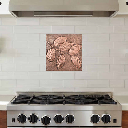 Copper Tree Branch with Leaves Art Tile 11.8x11.8" - Natuross