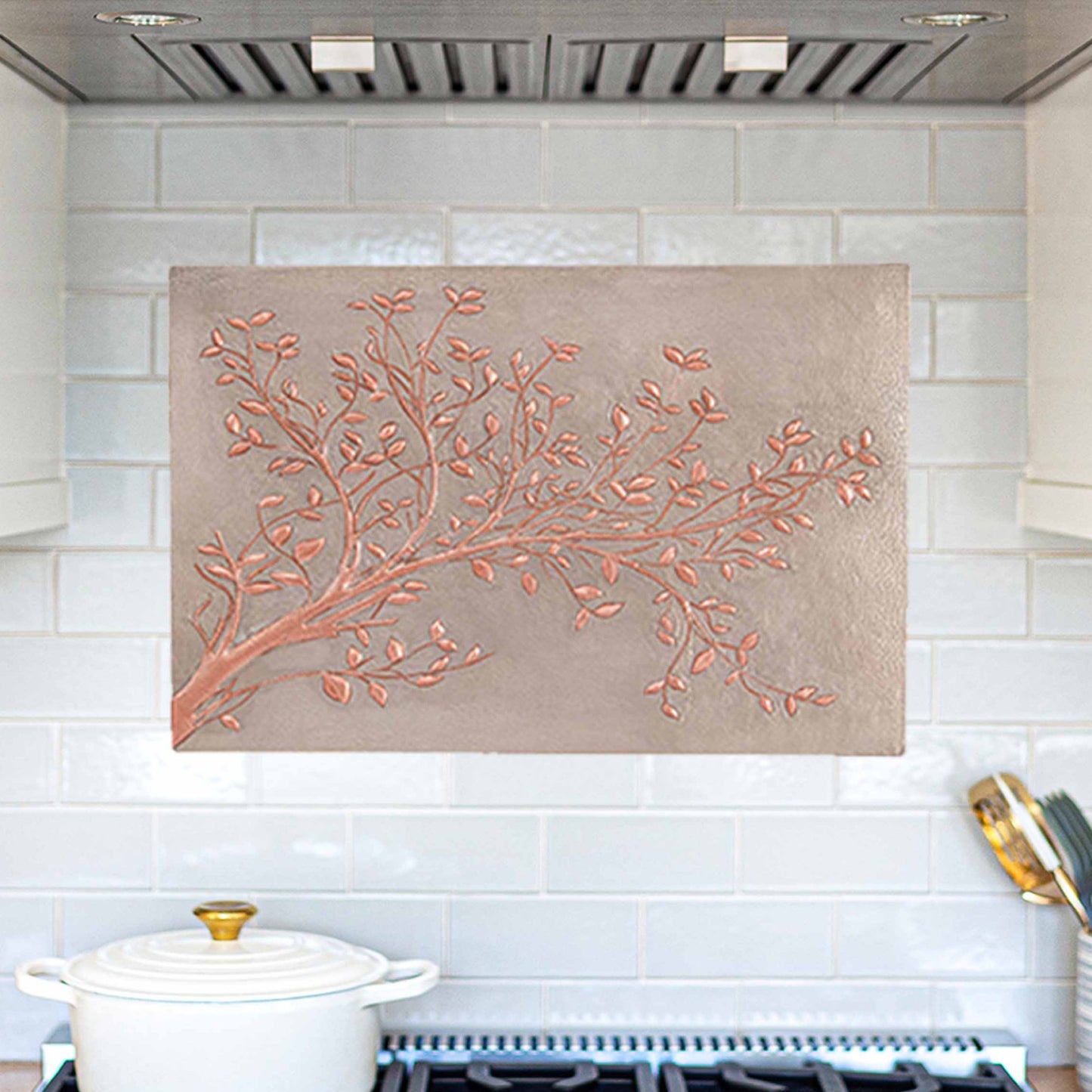 Copper Tree Branches Kitchen Backsplash 23.8"x35.8" Gray&Copper - Natuross