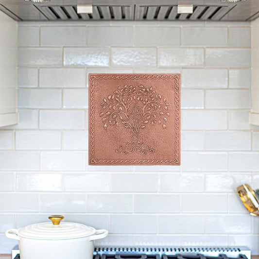 Copper Tree of Life with Celtic Knot Kitchen Art Tile 11.9"x11.9" - Natuross