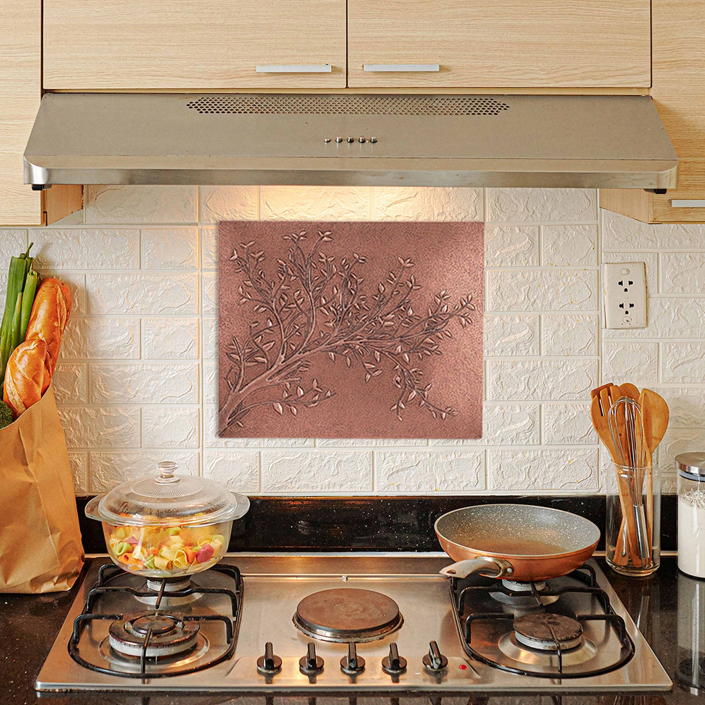 Copper Tree Branches Kitchen Backsplash Tile 17.9"x21.9" - Natuross