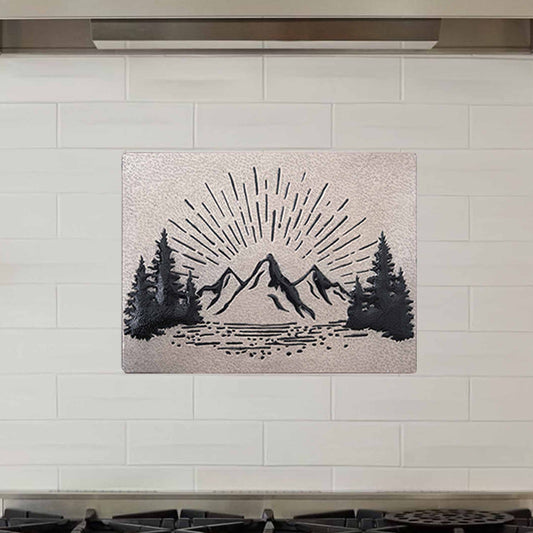 Copper Mountain Scene Kitchen Backsplash 11.8x15.7" Gray&Black - Natuross