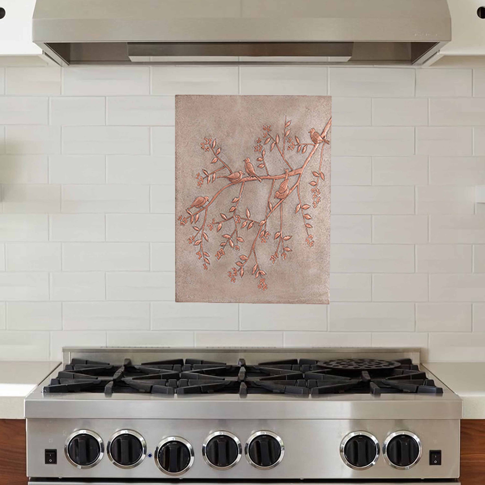 Copper Birds on Tree Branches Kitchen Backsplash 31.5"x23.6" Gray&Copper - Natuross