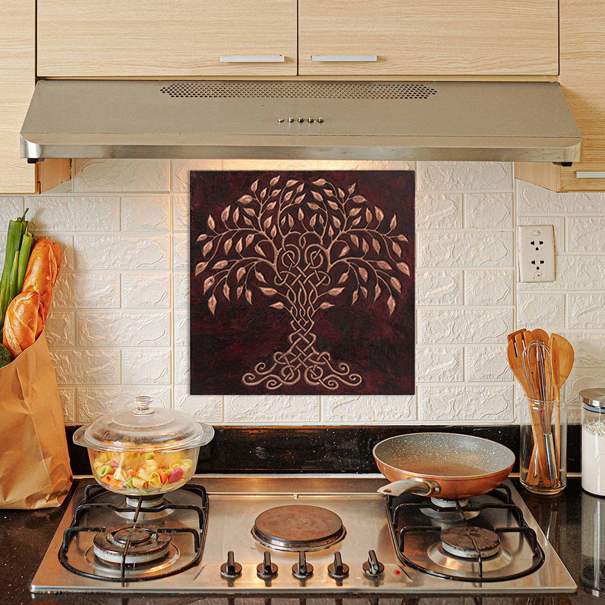 Copper Celtic Tree of Life Handmade Art Tile 23.7"x23.7" Lava Red - Natuross