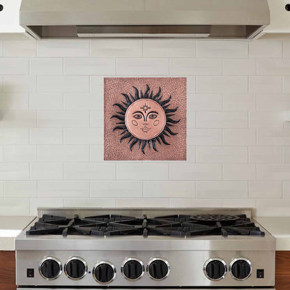 Sun with Face Copper Wall Art 11.9"x11.9" Copper&Black - Natuross