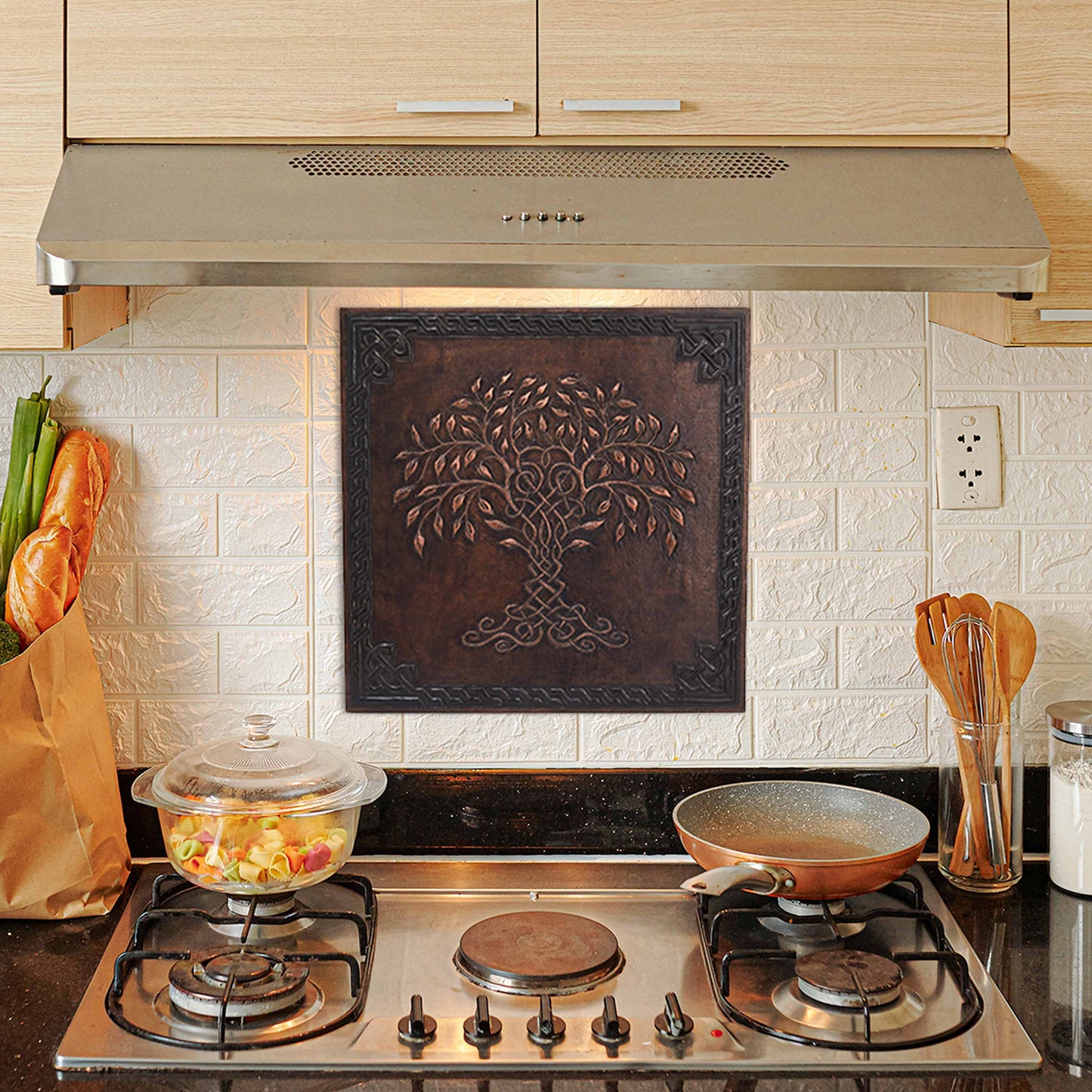 Copper Tree of Life with Celtic Border Art Tile 28.2"x29.9" Brown - Natuross