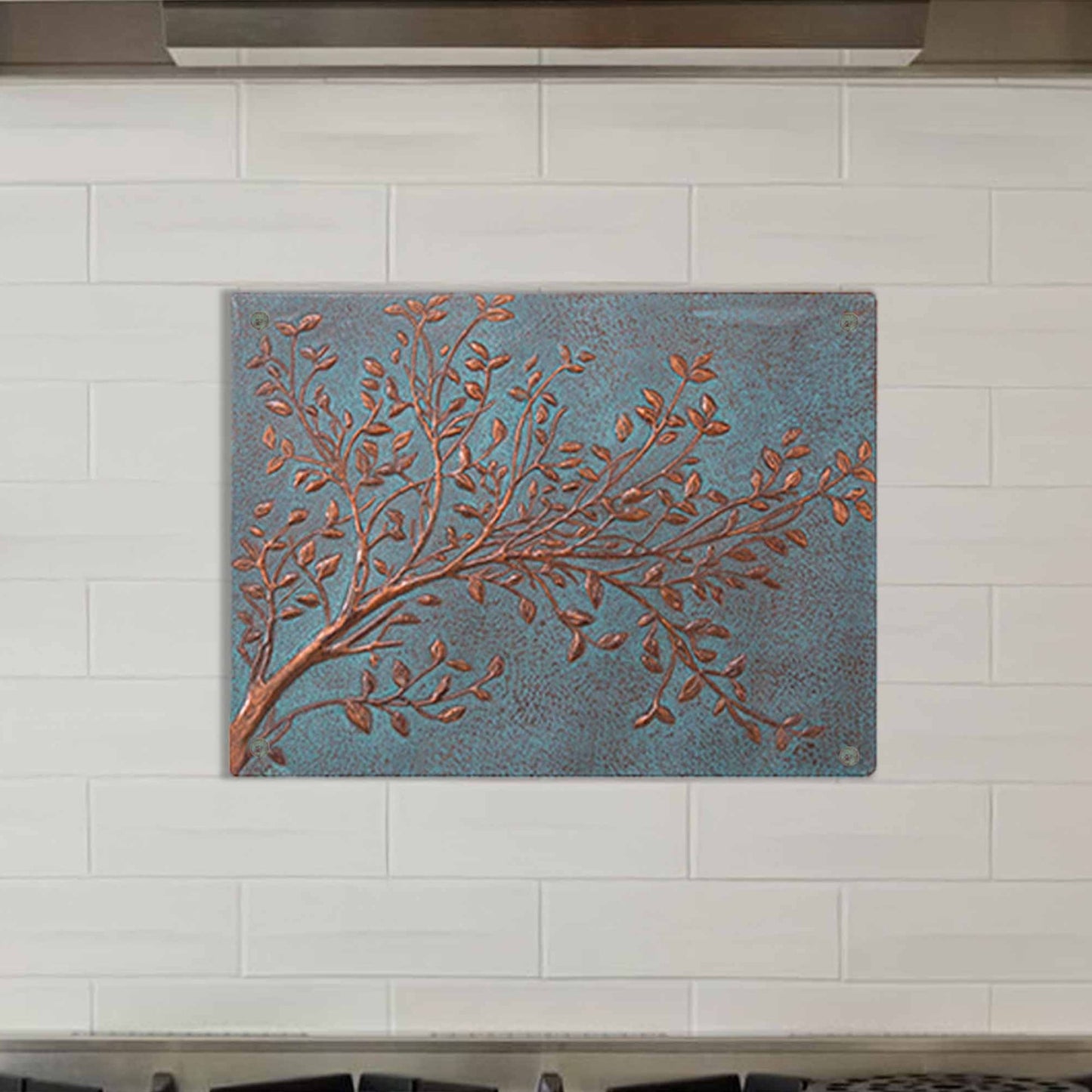 Tree Branches with Leaves Copper Kitchen Backsplash 11.8x15.7" Green (with screw holes) - Natuross