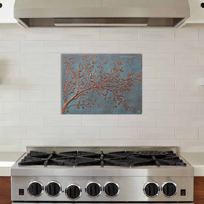 Tree Branches with Leaves Copper Kitchen Backsplash 11.8x15.7" Green (with screw holes) - Natuross