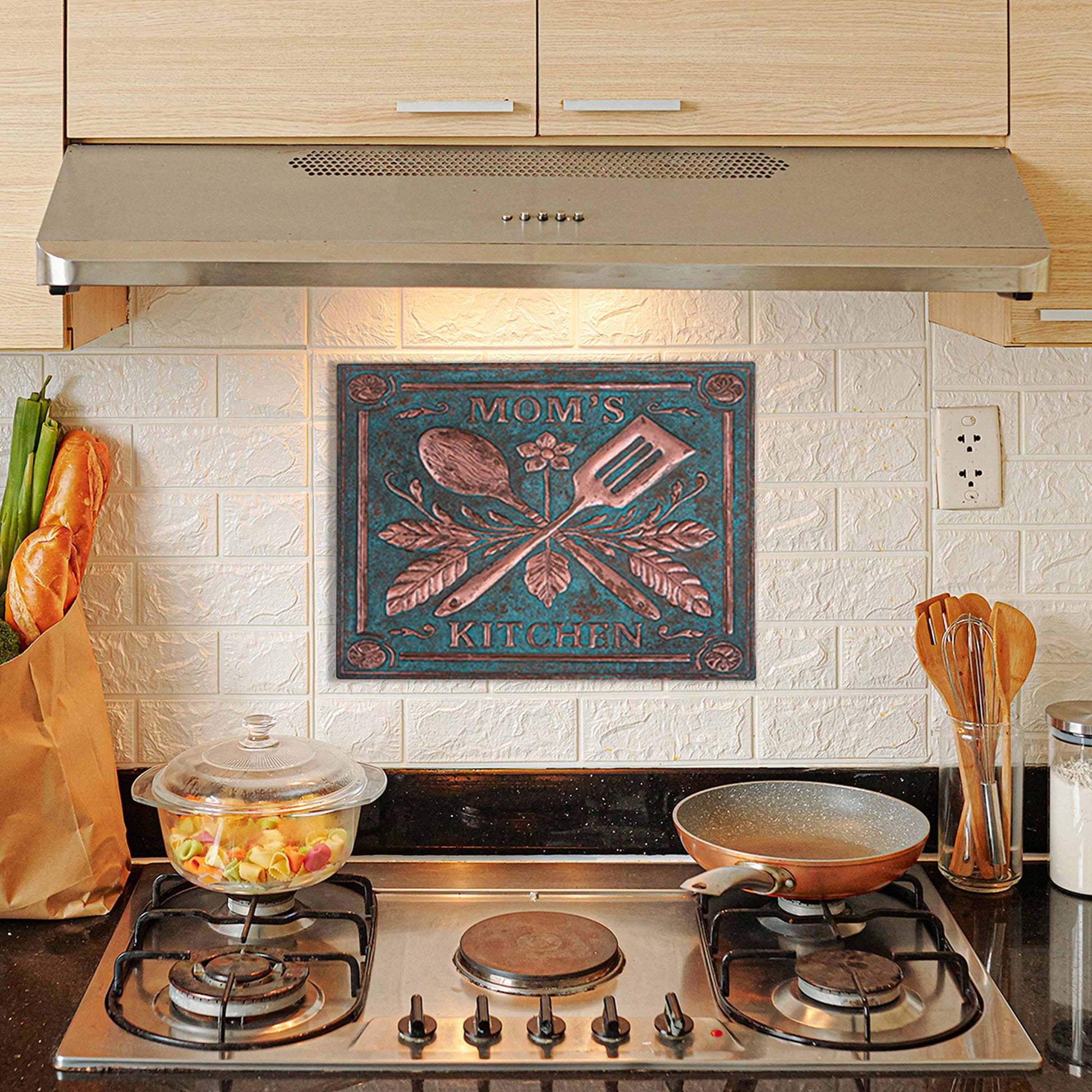 "Mom's Kitchen" Copper Backsplash Tile 11.8x15.7" Green - Natuross