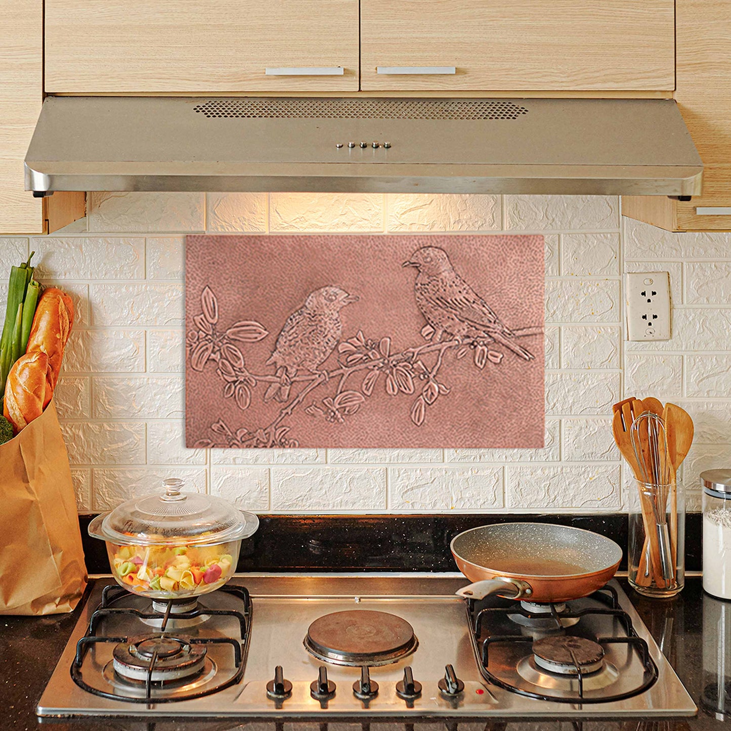 Copper Birds on a Tree Branch Kitchen Backsplash 17.9"x29.9" - Natuross