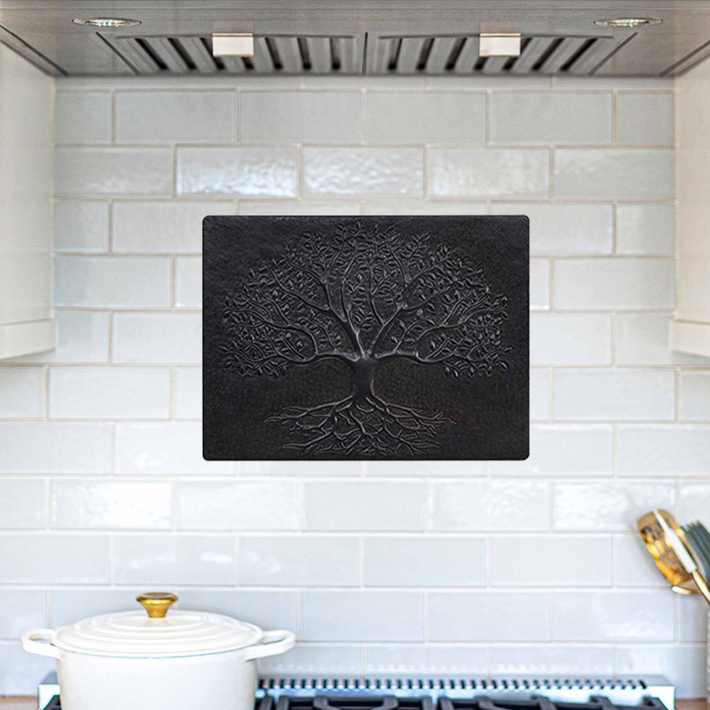 Copper Tree with Roots Kitchen Backsplash Tile 11.8"x15.7" Black - Natuross