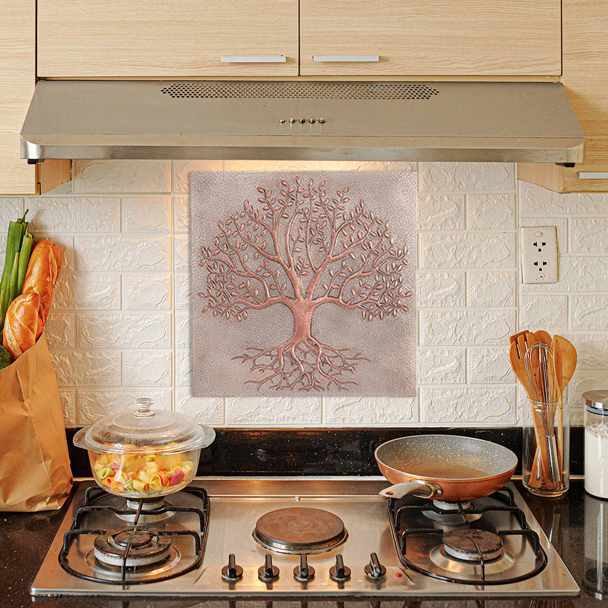 Copper Tree with Roots Kitchen Backsplash 23.7"x23.7" - Natuross