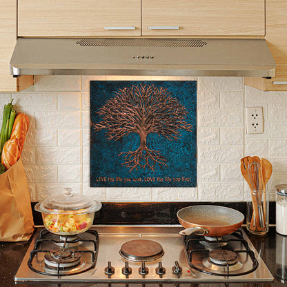 Copper Tree with Roots Handmade Art Tile 27.9"x27.9" Blue - Natuross