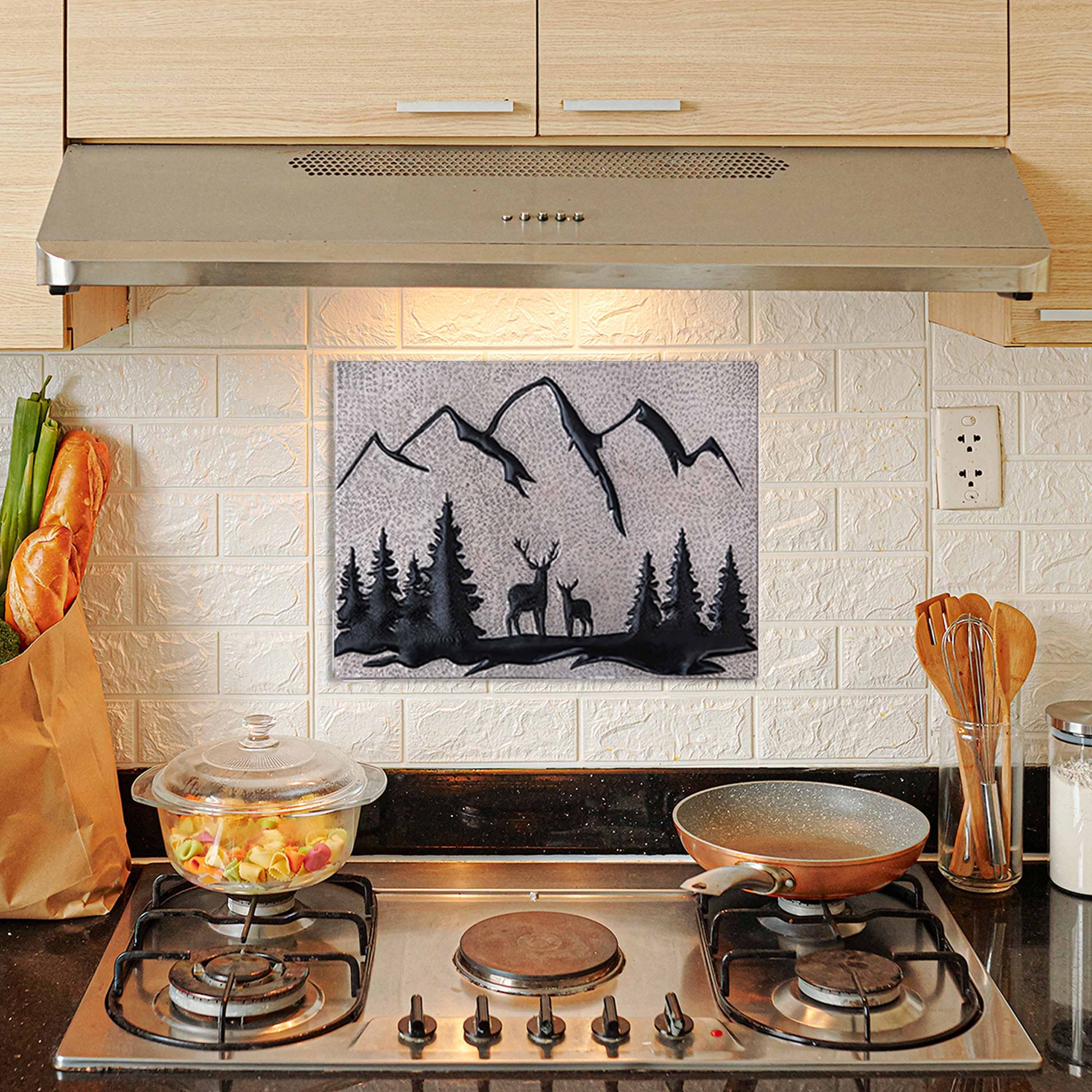 Deer Scene Kitchen Backsplash Tile  11.8x15.7" Gray&Black - Natuross