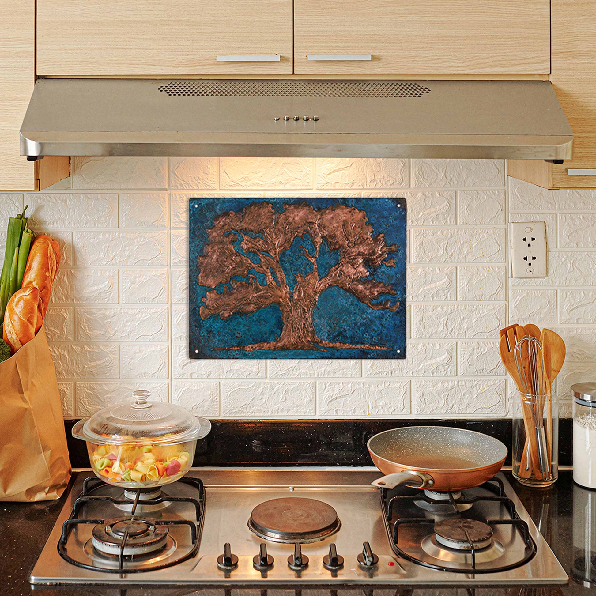 Copper Oak Tree Art Tile 11.9"x15.9" Blue - Natuross