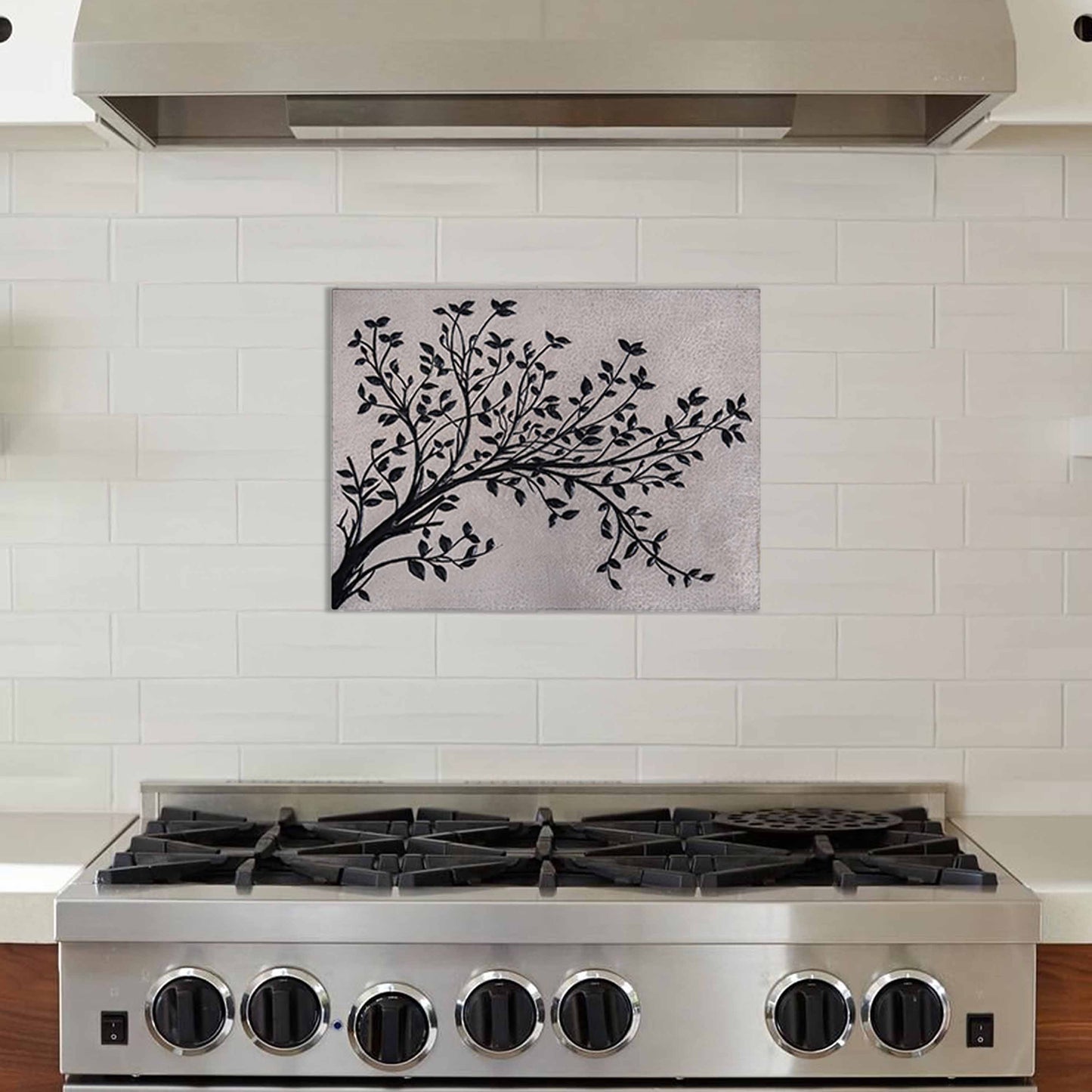 Tree Branches Copper Kitchen Backsplash Tile 17.8x23.6" Gray&Black Patina - Natuross