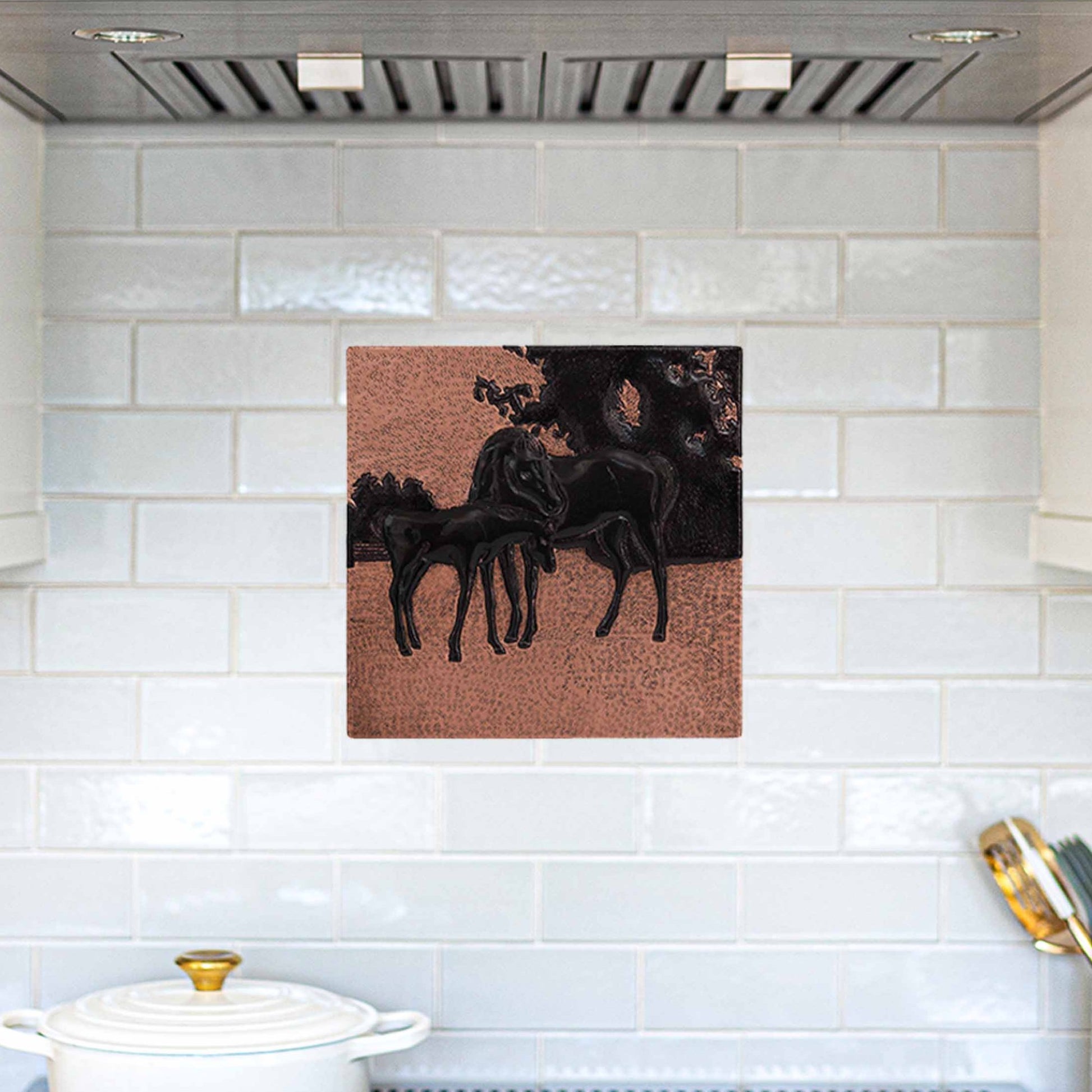 Copper Mare and Foal Kitchen Tile 11.8"x11.8" Copper&Black - Natuross