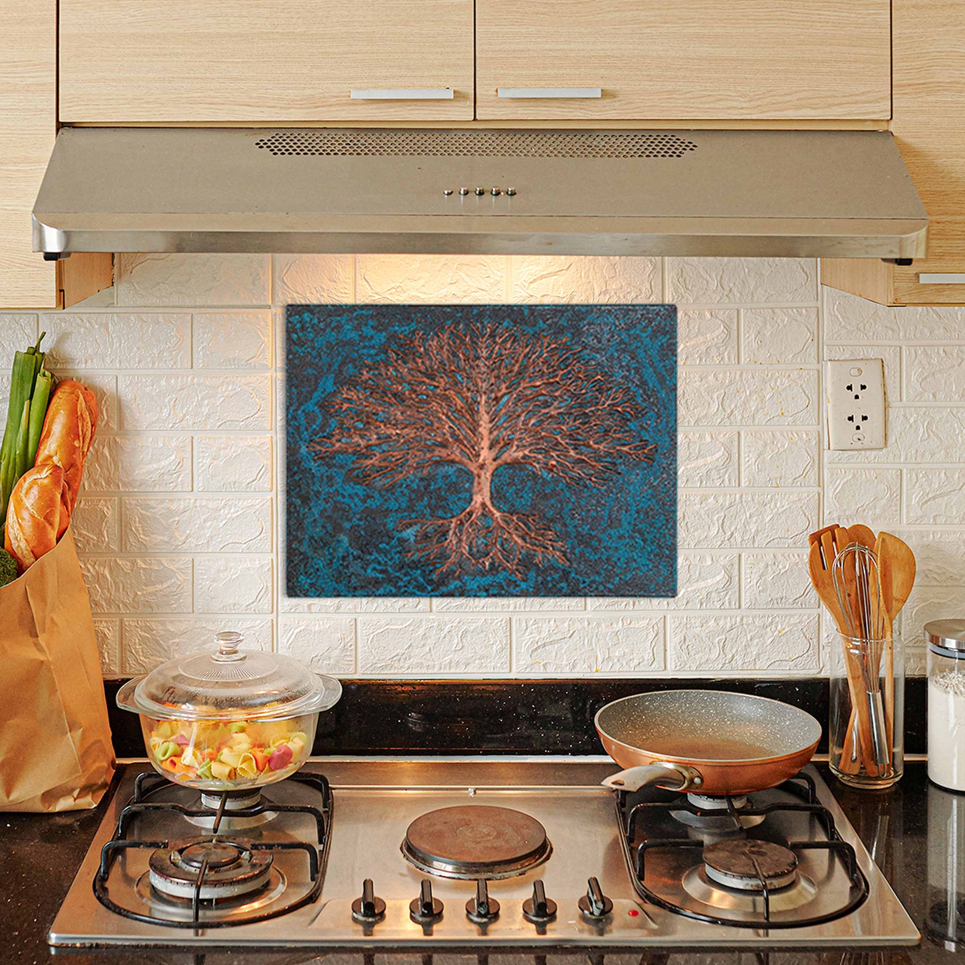 Copper Tree with Roots Art Tile 11.9"x15.9" Blue - Natuross