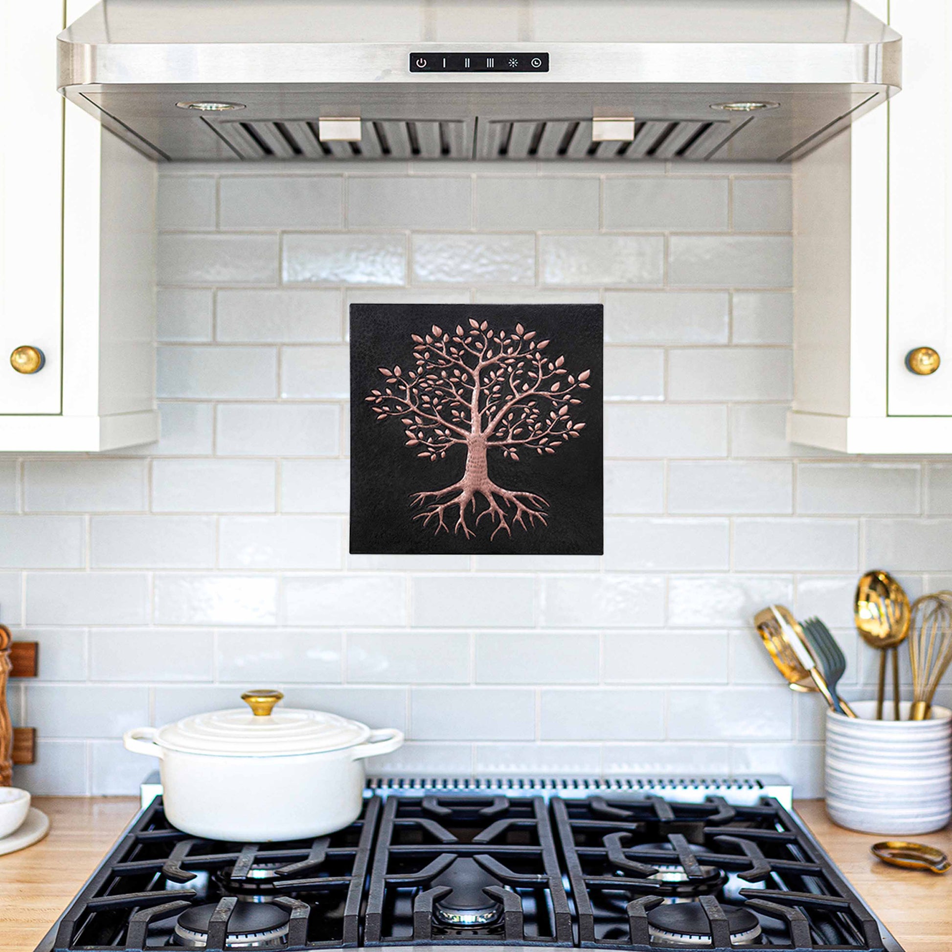 Tree with Roots Copper Kitchen Backsplash Tile 15.9"x15.9" Black - Natuross