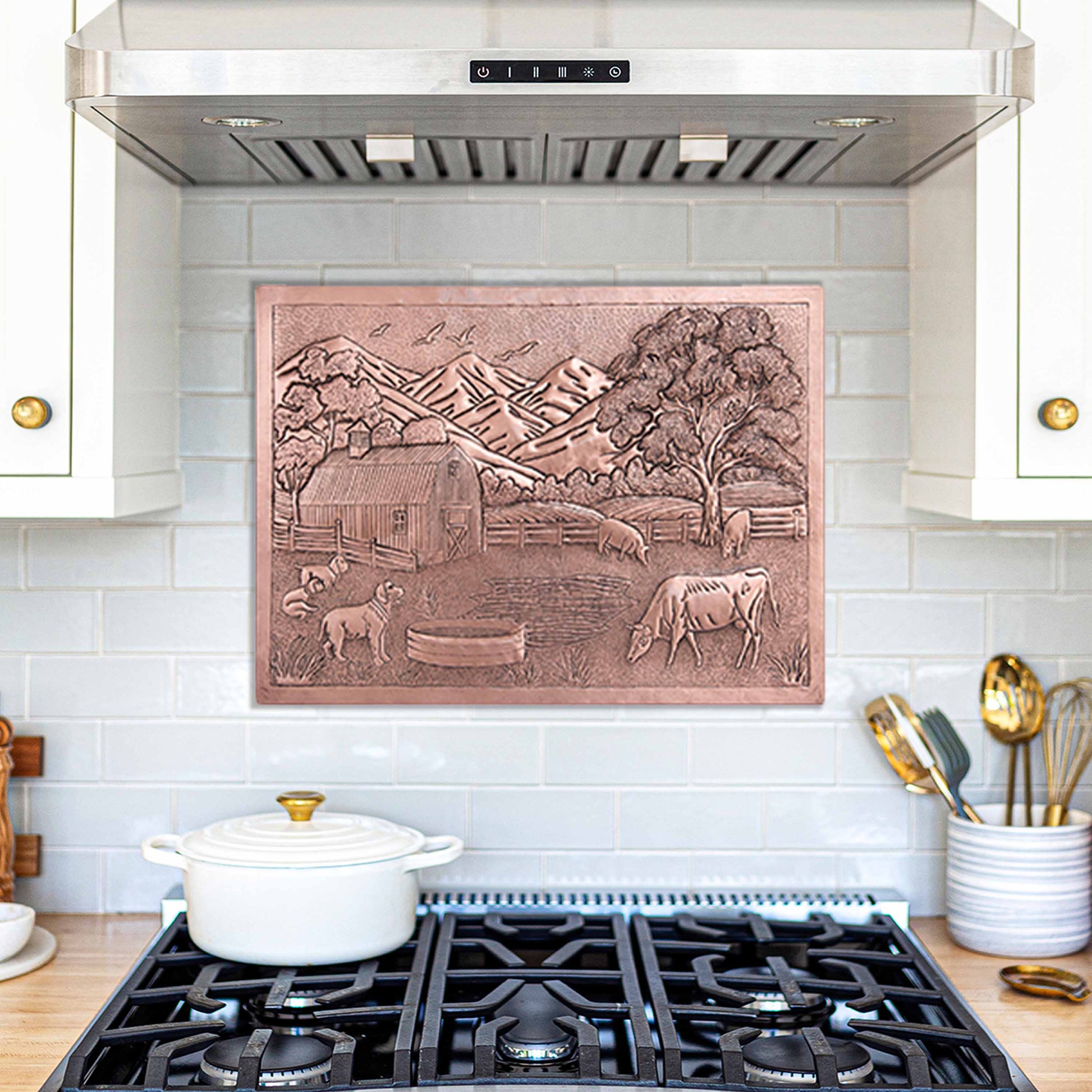 Copper Farmhouse Scene Handmade Art Tile 22.1"x30" - Natuross