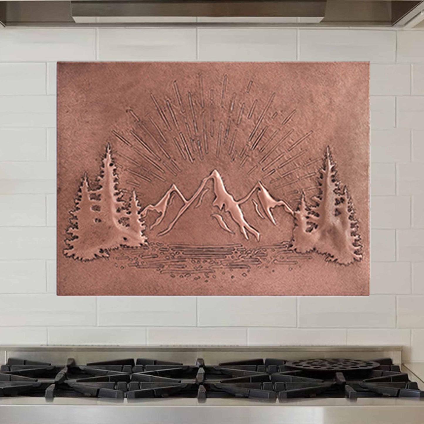 Copper Rising Sun Behind the Mountains Kitchen Backsplash 17.7"x23.6" - Natuross