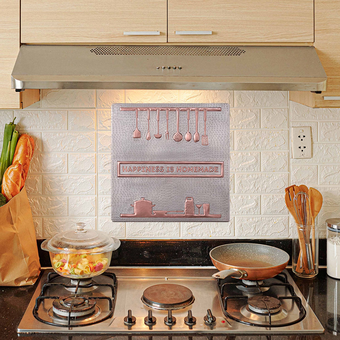 Copper "Happiness is Homemade" Kitchen Backsplash Tile 11.9"x11.9" Gray&Copper - Natuross