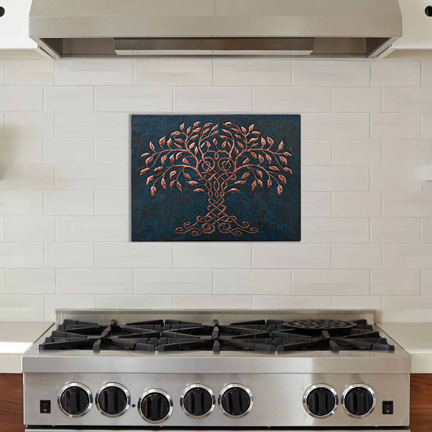 Celtic Tree of Life Copper Kitchen Backsplash 11.9x15.8" Blue Patina - Natuross