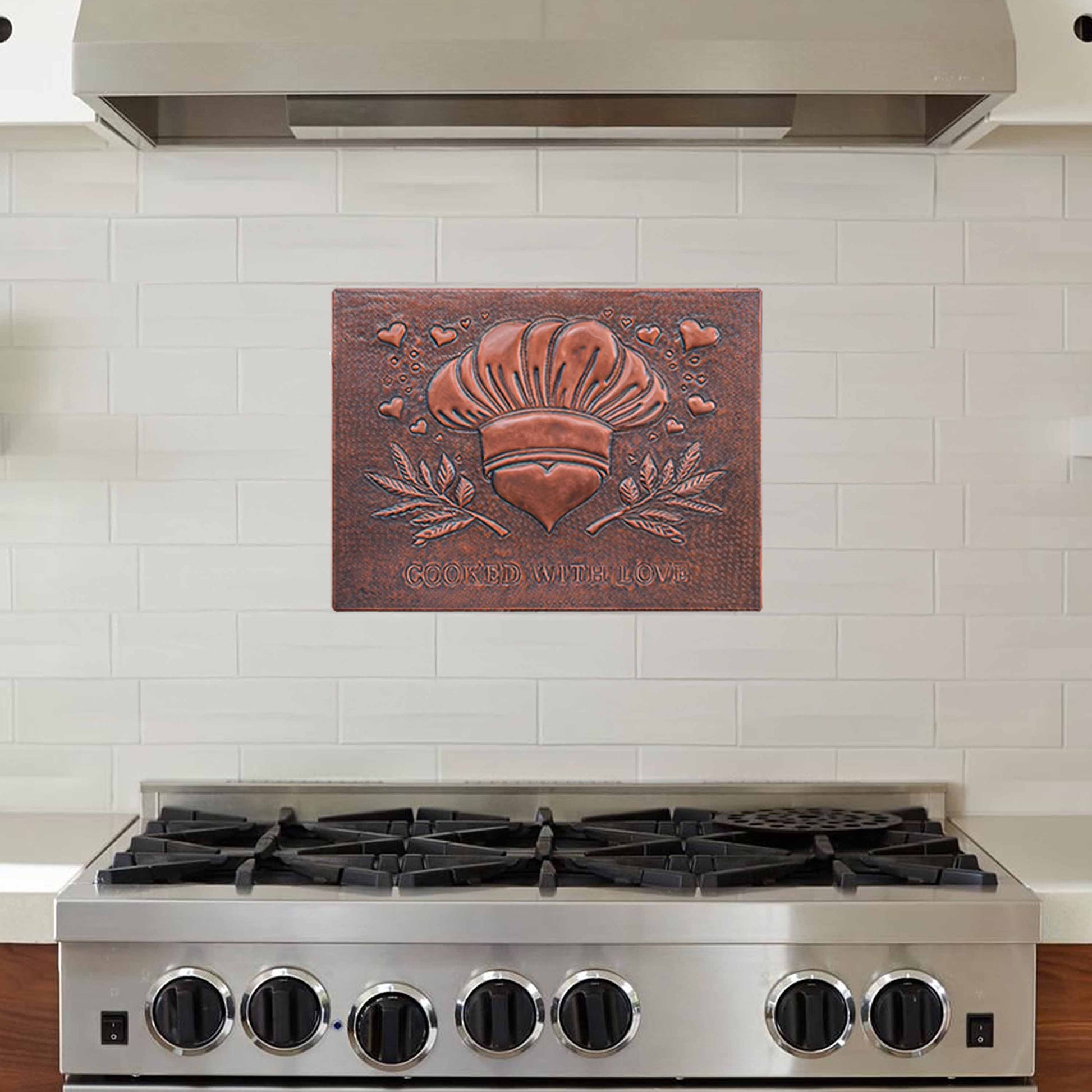 Copper "Cooked with Love" Kitchen Backsplash 11.9"x15.9" - Natuross