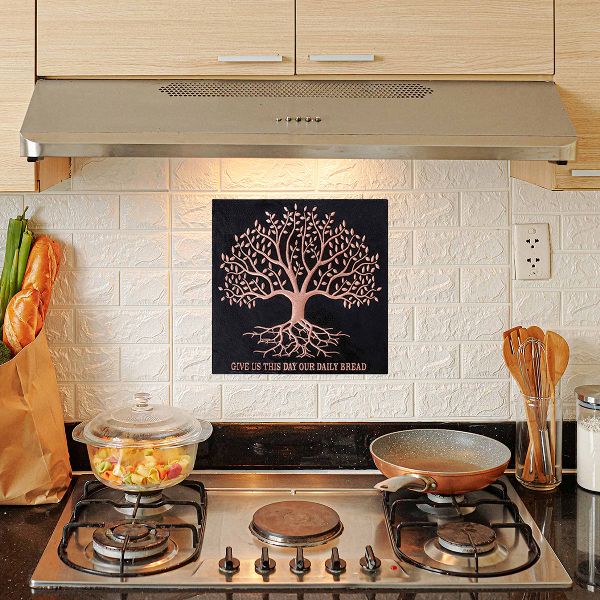 Copper Tree with Roots Handmade Art Tile 24"x 24" Black - Natuross