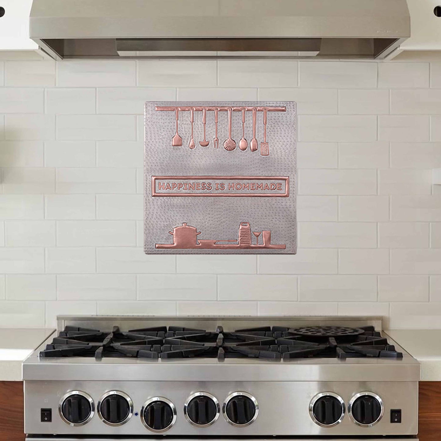 Copper "Happiness is Homemade" Kitchen Backsplash Tile 11.9"x11.9" Gray&Copper - Natuross