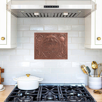 Copper "Cooked with Love" Kitchen Backsplash 11.8"x15.7" - Natuross