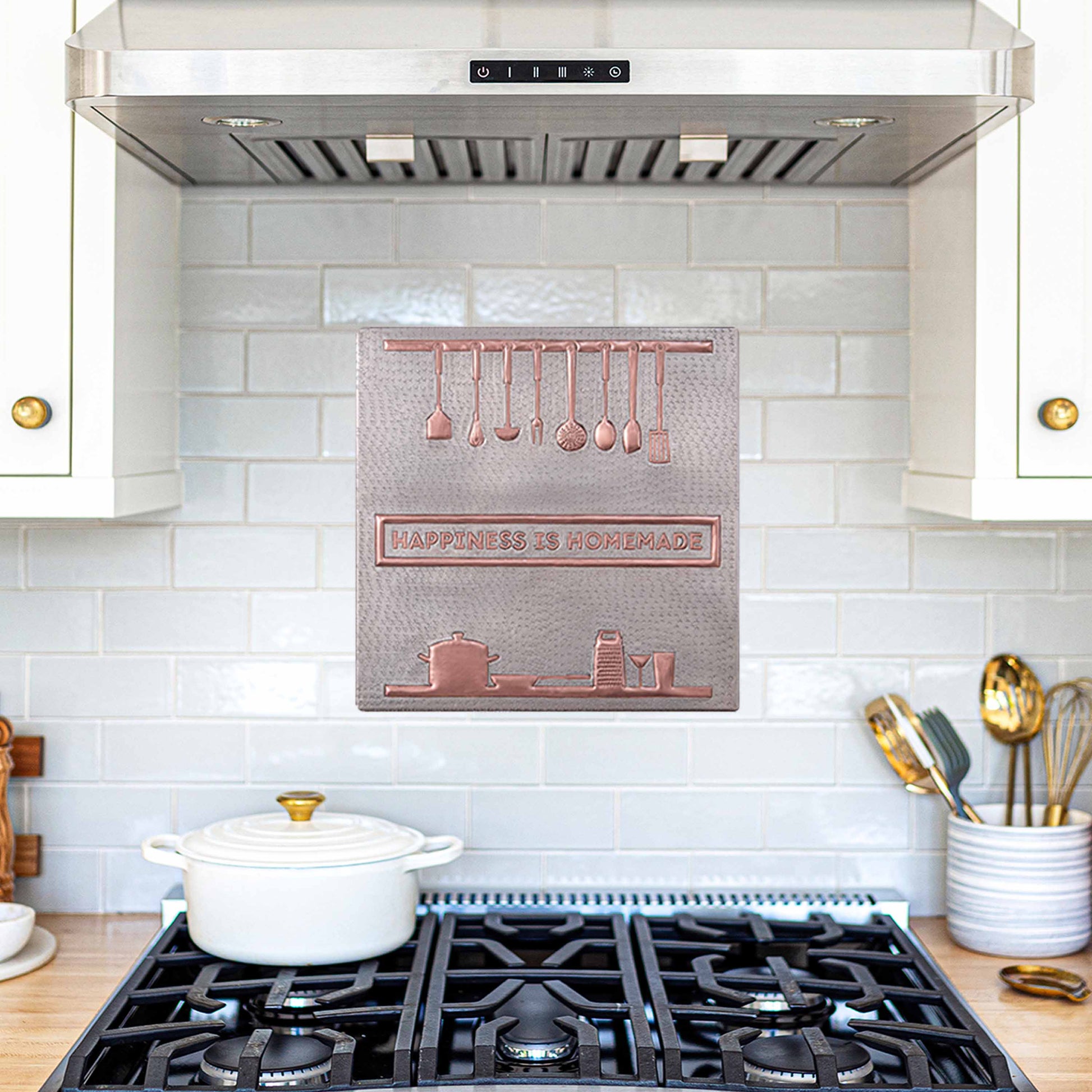 Copper "Happiness is Homemade" Kitchen Backsplash Tile 11.9"x11.9" Gray&Copper - Natuross