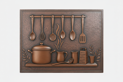 Kitchen Utensils brown patina panel