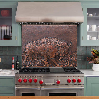 Bison Scene Copper Backsplash Tile