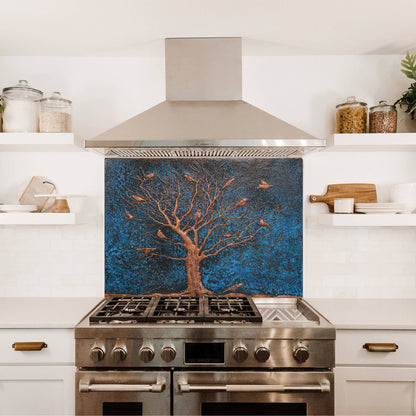 Blue Patina Tree Copper Backsplash