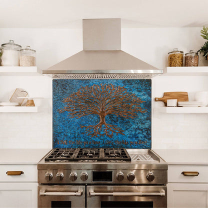 Copper Backsplash (Tree with Roots, Blue Patina)