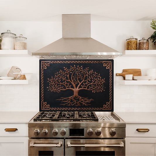 Copper Backsplash (Tree of Life with Roots and Celtic Border, Black&Copper Color)