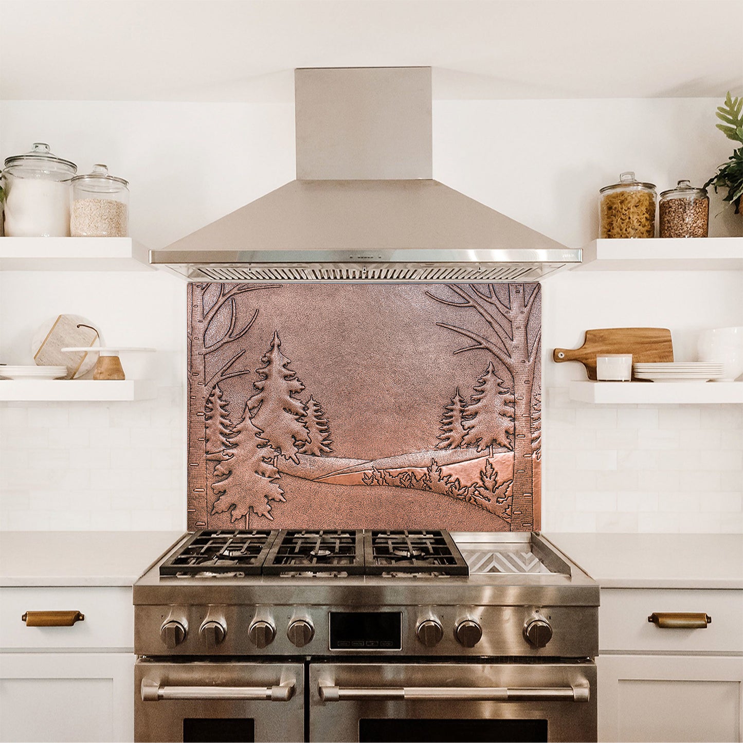 Custom Copper Kitchen Tile - Enchanted Pine and Birch Forest