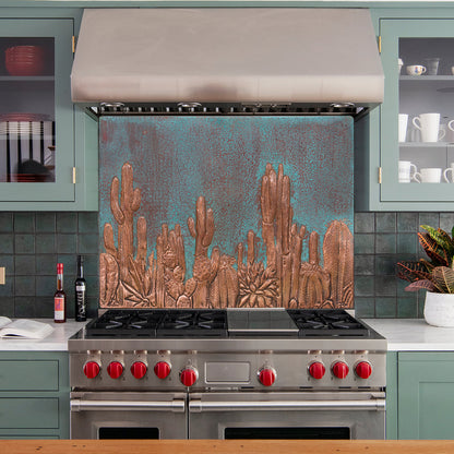 Copper Green Backsplash Cactuses