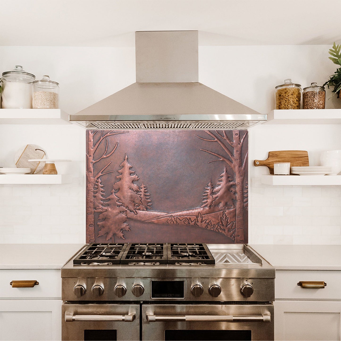 Enchanted Forest Scene Copper Kitchen Backsplash