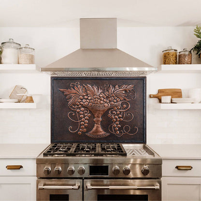 Copper Tuscan Backsplash (Grape Vines on a Plate, Brown Patina)