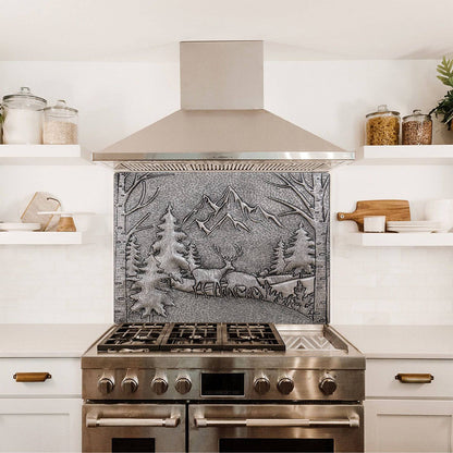 Handmade Copper Kitchen Backsplash Tile - Majestic Mountain and Forest Scene