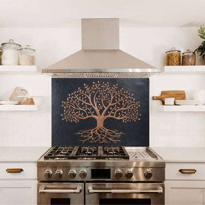 Copper Backsplash Panel (Tree with Roots, Black&Copper Color)