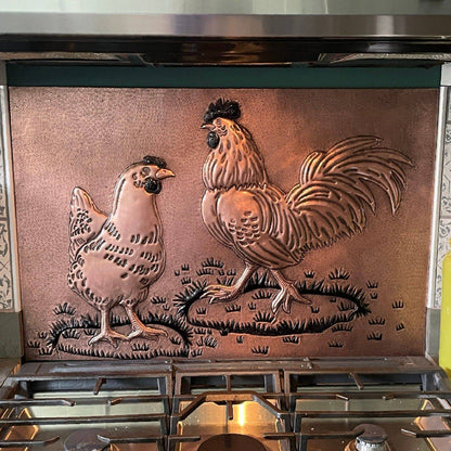 Rooster and Chicken Kitchen Backsplash Tile - 24"x30" Copper&Black - Natuross