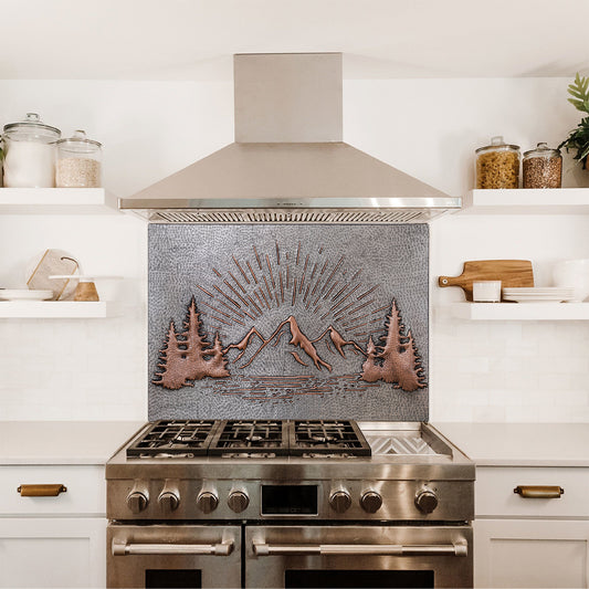 Copper Backsplash (Rising Sun Behind the Mountains, Silver&Copper Color)