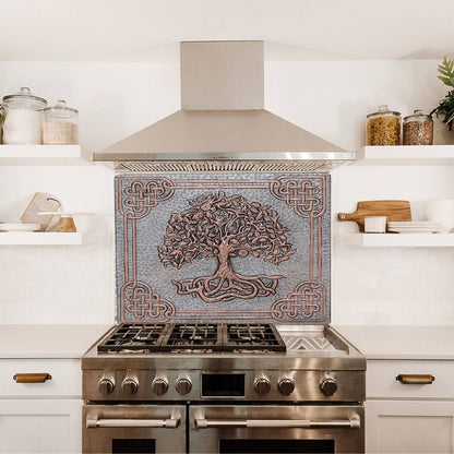 Copper Backsplash Panel (Tree of Life with Celtic Border, Silver&Copper Color)