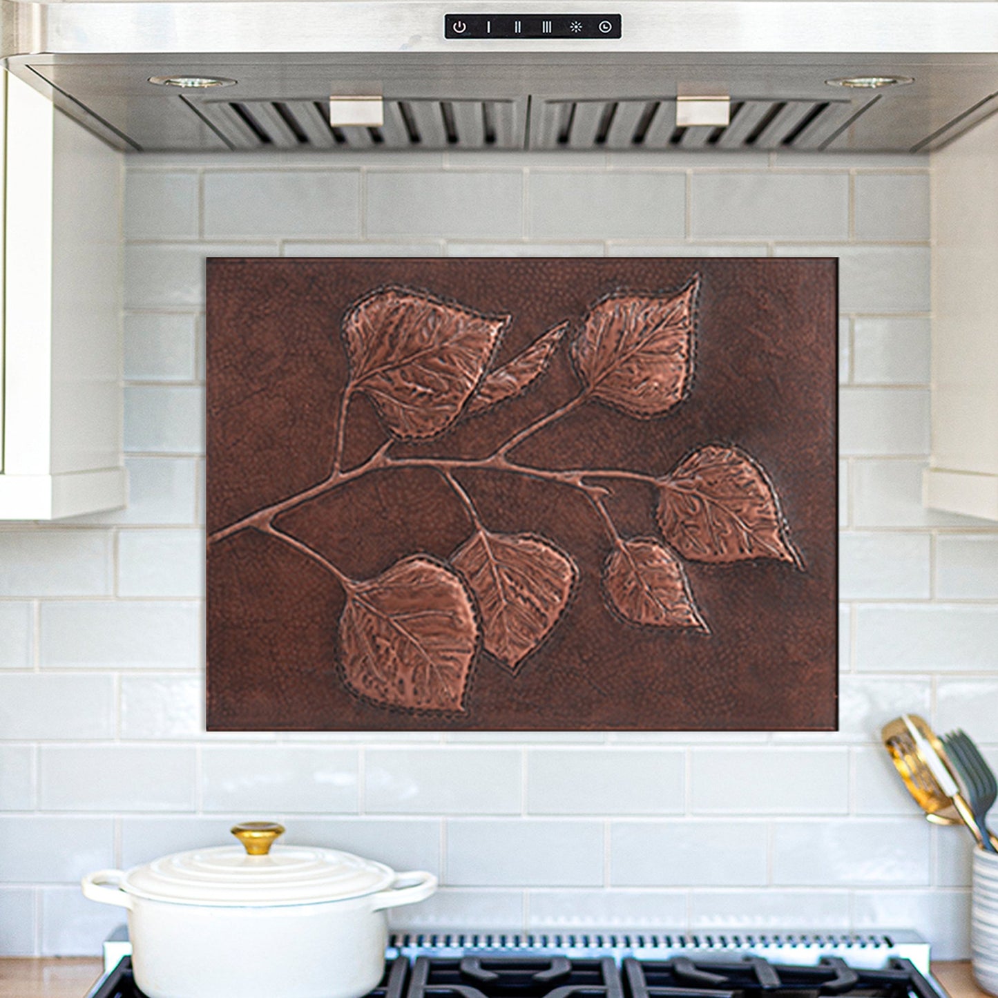 Aspen Leaves Copper Kitchen Backsplash 17.9"x24" Brown - Natuross