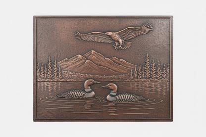 Lake Scene with two loons cleaner design brown patina
